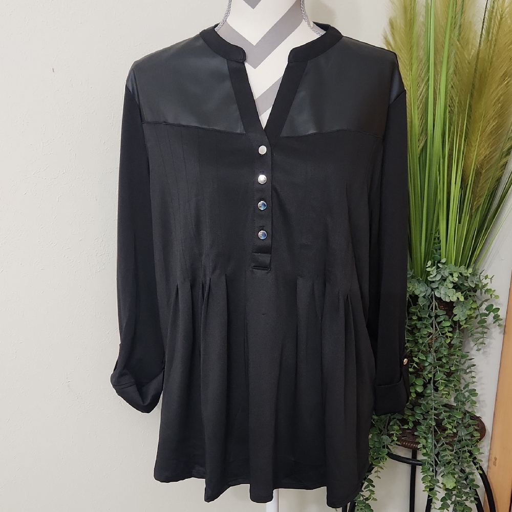 Cocomo Black 3/4 Sleeve Peplum Blouse with Mandarin Collar